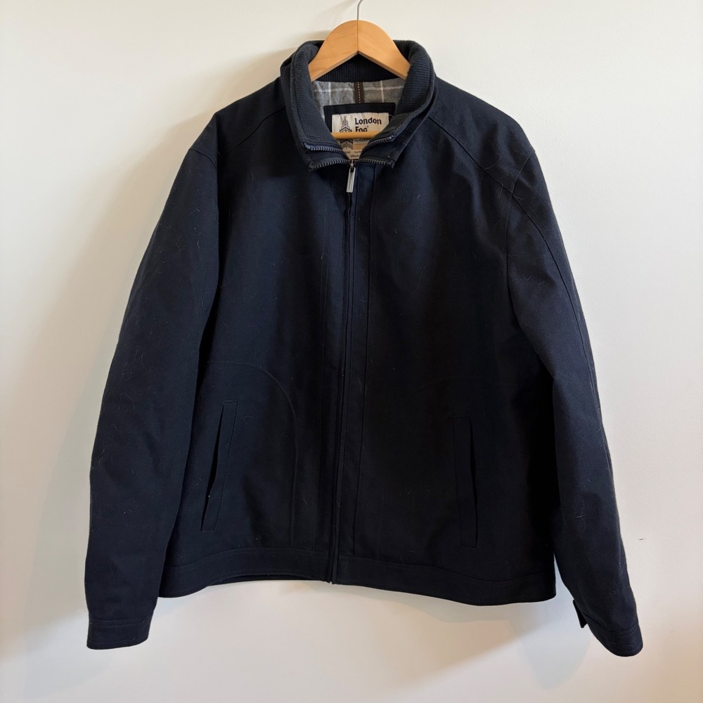 London Fog Heritage Mens Black Wool Blend Full Zip Harrington Jacket XL